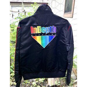 CUSTOM MADE Bob Mackie BLACK Satin Jacket for InDept Magazine Prism Logo Size M